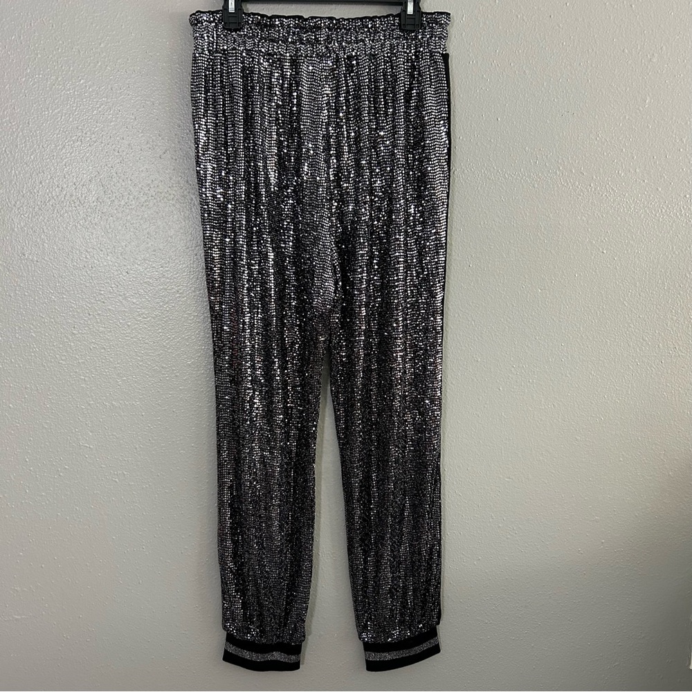 Pam & Gela Silver Sequin Track Joggers - Picture 6 of 10